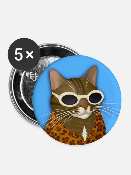 Getigerte Katze in Leopardenmuster - Buttons groß 56 mm (5er Pack) - Weiß
