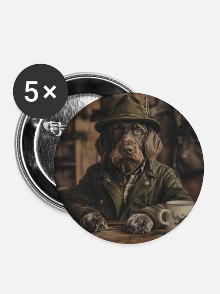 Herr Oberförster - Deutsch Drahthaar - Buttons groß 56 mm (5er Pack) - Weiß