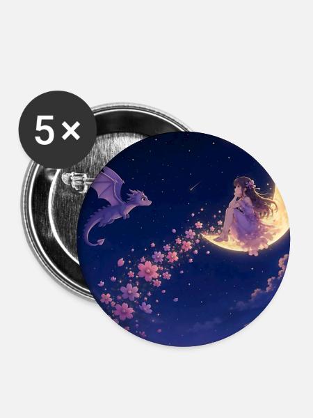 Mondlicht Drachenblüte - Buttons groß 56 mm (5er Pack) - Weiß