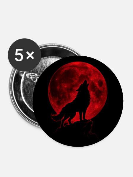 Wolf heult unter Red Moon - Buttons groß 56 mm (5er Pack) - Weiß