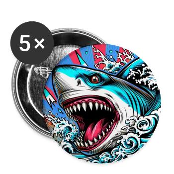 Requin - Lot de 5 grands badges (56 mm) - blanc - Devant