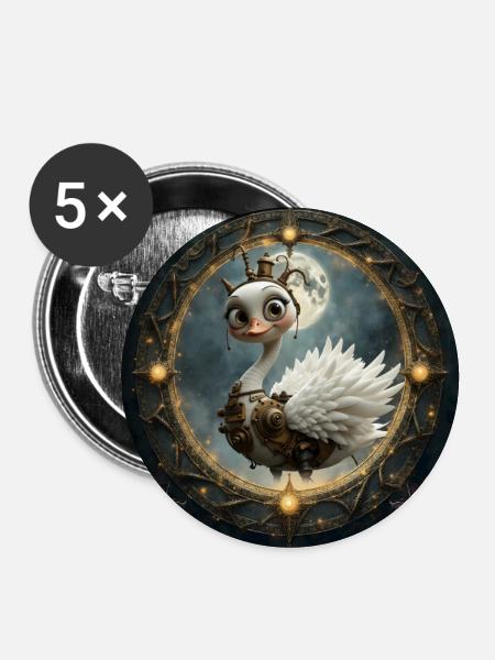 Steampunk-Schwan im Lunar Frame - Buttons groß 56 mm (5er Pack) - Weiß
