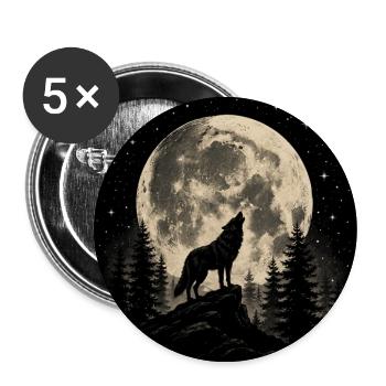 Loup lunaire dans la forêt nocturne - Lot de 5 grands badges (56 mm) - blanc - Devant