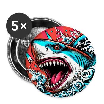 Requin - Lot de 5 grands badges (56 mm) - blanc - Devant