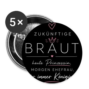 Zukünftige Braut Prinzessin - Buttons groß 56 mm (5er Pack) - Weiß - Vorne