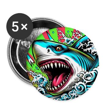 Requin - Lot de 5 grands badges (56 mm) - blanc - Devant