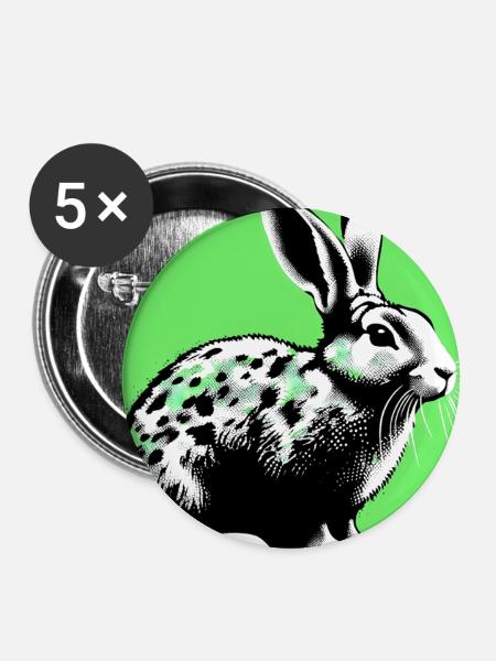 Kaninchen - Buttons groß 56 mm (5er Pack) - Weiß