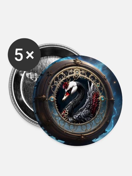 Sternschwan im Zierrahmen - Buttons groß 56 mm (5er Pack) - Weiß