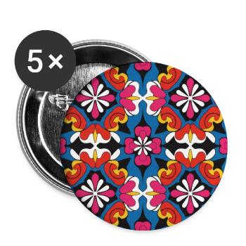 Lebendiges Mosaik-Floral-Kaleidoskop - Buttons groß 56 mm (5er Pack) - Weiß - Vorne