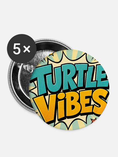 Turtle Vibes Comic - Buttons groß 56 mm (5er Pack) - Weiß