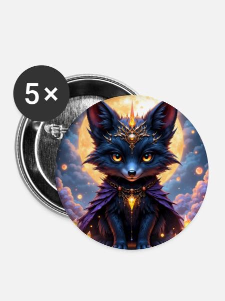 Mystischer Mondfuchs mit Edelsteinen - Buttons groß 56 mm (5er Pack) - Weiß