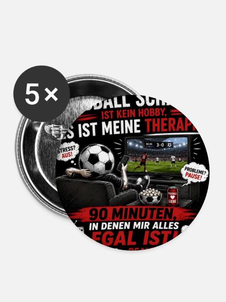 Fussball Therapie am Fernseher - Buttons groß 56 mm (5er Pack) - Weiß