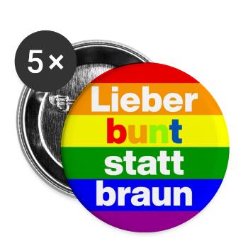 LIEBER BUNT STATT BRAUN NO NZS, NIE WIEDER - Buttons groß 56 mm (5er Pack) - Weiß - Vorne