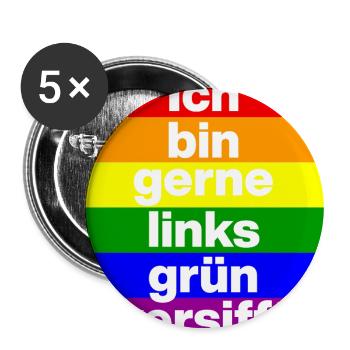 ICH BIN GERNE LINKS GRÜN VERSIFFT, NO NZS, FRIEDEN - Buttons groß 56 mm (5er Pack) - Weiß - Vorne