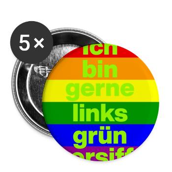 ICH BIN GERNE LINKS GRÜN VERSIFFT, NO NZS, FRIEDEN - Buttons groß 56 mm (5er Pack) - Weiß - Vorne