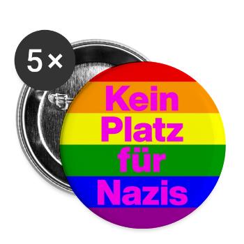 KEIN PLATZ FÜR NAZIS, NIE WIEDER, NO NZS, PINK - Buttons groß 56 mm (5er Pack) - Weiß - Vorne