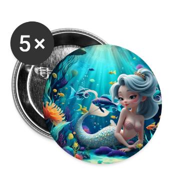 Luminous mermaid among corals - Buttons large 2.2''/56 mm (5-pack) - white - Front