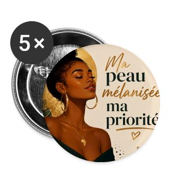 Ma peau mélanisée, ma priorité - Lot de 5 grands badges (56 mm) - blanc - Devant