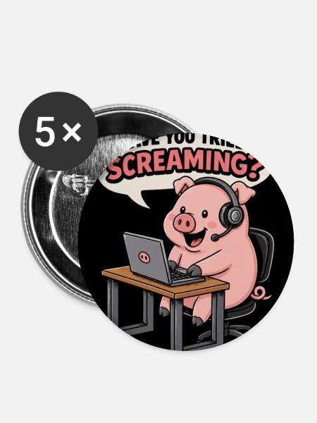 Pig at the headset desk - Buttons large 2.2''/56 mm (5-pack) - white