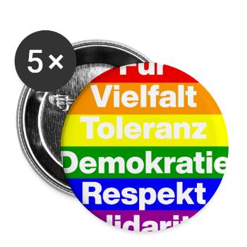 VIELFALT TOLERANZ DEMOKRATIE RESPEKT SOLIDARITÄT - Buttons groß 56 mm (5er Pack) - Weiß - Vorne
