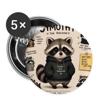 Timothy the Raccoon in Hoodie - Buttons large 2.2''/56 mm (5-pack) - white - Front
