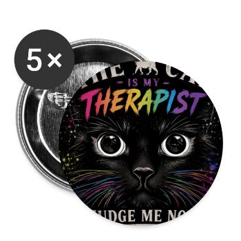 Thérapie par chats : Le chat est mon thérapeute - Lot de 5 grands badges (56 mm) - blanc - Devant