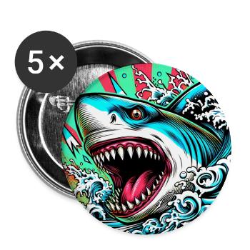 Requin - Lot de 5 grands badges (56 mm) - blanc - Devant