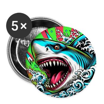 Requin - Lot de 5 grands badges (56 mm) - blanc - Devant