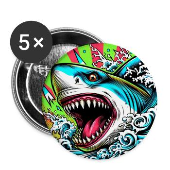 Requin - Lot de 5 grands badges (56 mm) - blanc - Devant