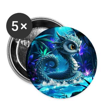 Bläulicher Drache im leuchtenden Dschungel - Buttons groß 56 mm (5er Pack) - Weiß - Vorne