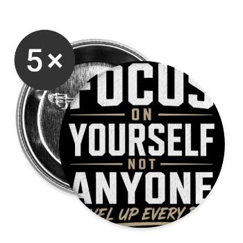 Fokus auf Dich Selbst – Level Up Jeden Tag - Buttons groß 56 mm (5er Pack) - Weiß - Vorne