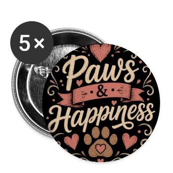 Pattes & Bonheur - Lot de 5 grands badges (56 mm) - blanc - Devant