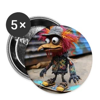 Punk Bird Skateboard Graffiti - Lot de 5 grands badges (56 mm) - blanc - Devant