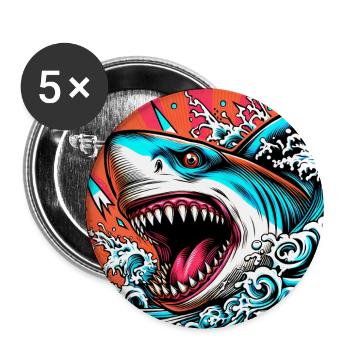 Requin - Lot de 5 grands badges (56 mm) - blanc - Devant