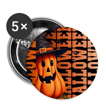 Halloween-Kürbis - Buttons groß 56 mm (5er Pack) - Weiß - Vorne