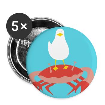 Crab-n-Gull türkis - Buttons groß 56 mm (5er Pack) - Weiß - Vorne