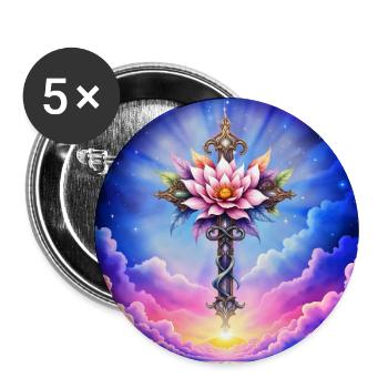 Floral Lotus Cross in Starry Sky - Buttons large 2.2''/56 mm (5-pack) - white - Front