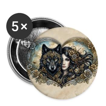 Clockwork Wolf's Heart - Buttons large 2.2''/56 mm (5-pack) - white - Front
