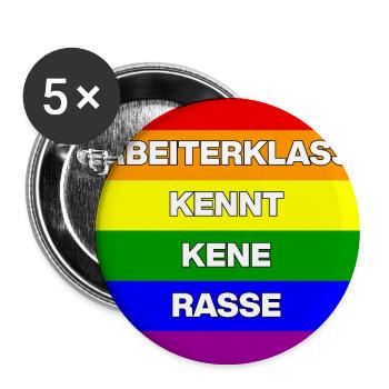 ARBEITERKLASSE KENNT KEINE RASSE, NIE WIEDER JETZT - Buttons groß 56 mm (5er Pack) - Weiß - Vorne