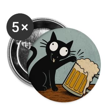 Beer Cat, Beer Lover, Beer Drinking, Cats - Buttons large 2.2''/56 mm (5-pack) - white - Front
