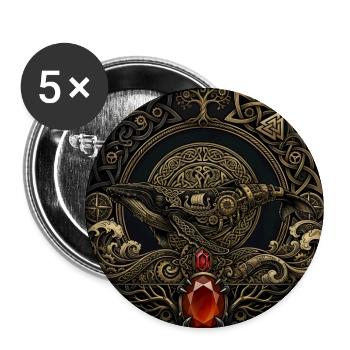 Baleine mécanique avec gemme rouge - Lot de 5 grands badges (56 mm) - blanc - Devant