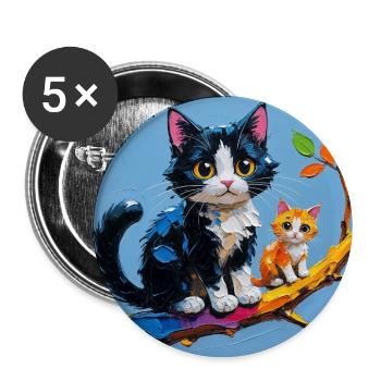 Katzen auf bunten Ästen gemalt - Buttons groß 56 mm (5er Pack) - Weiß - Vorne