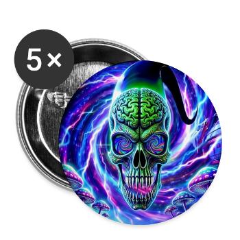Neon Psychedelischer Goa Alien mit Pilzlandschaft - Buttons groß 56 mm (5er Pack) - Weiß - Vorne
