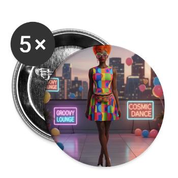 Geometrisches Neon-Diva-Kleid - Buttons groß 56 mm (5er Pack) - Weiß - Vorne