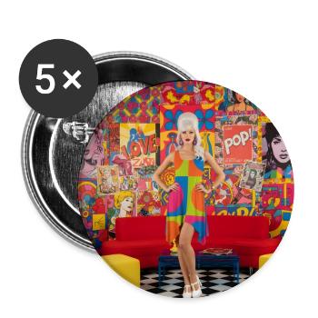 Lebendiges Pop-Art-Regenbogenkleid - Buttons groß 56 mm (5er Pack) - Weiß - Vorne