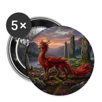 Roter Drache auf Mystischen Feldern - Buttons groß 56 mm (5er Pack) - Weiß - Vorne