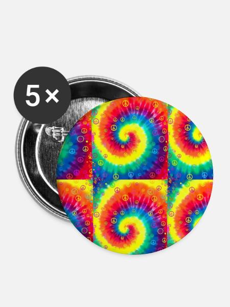 Psychedelischer Spiral-Batik-Frieden - Buttons groß 56 mm (5er Pack) - Weiß