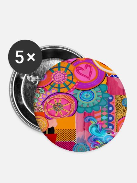 Vivid Mandala Hearts Blumencollage - Buttons groß 56 mm (5er Pack) - Weiß