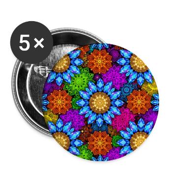 Lebendige Kaleidoskop-Mandalas - Buttons groß 56 mm (5er Pack) - Weiß - Vorne