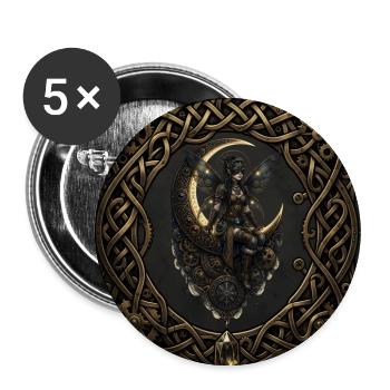 Lunar-Steampunk-Fee mit Zahnrädern - Buttons groß 56 mm (5er Pack) - Weiß - Vorne